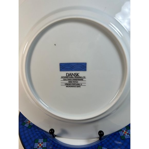 Dansk Nine Patch Accent Salad Lunch Plates Set of Four 9" Quilted Blue Green VTG - Picture 5 of 7